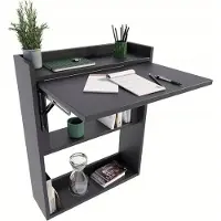 Matkam Schreibtisch, H85 x B70 x T20 cm, Multifunktionales Wandregal aus hochwertigem Laminat, ideal für kleine Räume (Schwarz)
