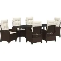 vidaXL Möbel Garten-Diningset aus 7 Teilen mit Kissen in Braun aus Poly-Rattan - Gartenstühle 3380384