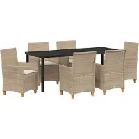 vidaXL Möbel 7-teiliges Garten-Ess-Set mit Kissen Beige Poly Rattan - Gartenstühle 3381084