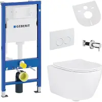 BELVIT Hänge WC Set spülrandlos mit Taharet Funktion, Softclose Deckel und Geberit UP100 Vorwandelement Keramik Dusch WC