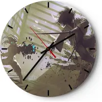 ARTTOR Wanduhr - Rund - Glasuhr - Roboter Samurai Schwert Kämpfen - 40x40cm - Schleichendes Uhrwerk - Lautlos - zum Aufhängen bereit - Dekoration Modern - Wanddekoration aus Glas - C3AR40x40-2912