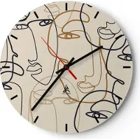 ARTTOR Wanduhr - Rund - Glasuhr - Frau Gesicht Linie - 30x30cm - Schleichendes Uhrwerk - Lautlos - zum Aufhängen bereit - Dekoration Modern - Wanddekoration aus Glas - C3AR30x30-5109