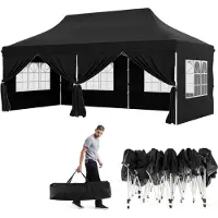 Goplus 3x6m faltbarer Pavillon, Partyzelt mit 6 Seitenwänden und 6 Sandsäcken, höhenverstellbarer, wasserdichter & stabiler Gartenpavillon für außen