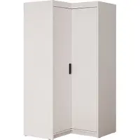 Mirjan 24 Eckkleiderschrank Elena 2D, Drehtürenschrank, Garderobe mit zwei Drehtüren und drei Schubladen, Kleiderstange (Farbe: Weiß)
