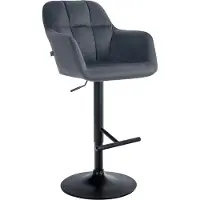 DELUKE Barhocker TUBEL - Samt Dunkelgrau 57x59x97 cm Schwarz | Barstuhl Höhenverstellbar Mit Lehne Drehbar Tresenhocker Tresenstuhl Kneipenhocker