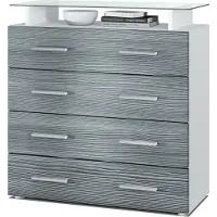 Vladon Sideboard Pavos V2, Kommode mit 4 Schubladen und Glasablage, Weiß matt/Avola-Anthrazit (76 x 81 x 35 cm)