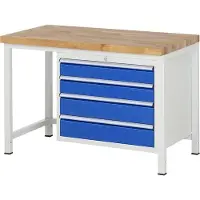 RAU Werkbank mit 4 XL Schubladen - Teilauszug - 120:2 / 150:2 - 840 x 1.250 x 700 mm (HxBxT) - Traglast 1.250 kg - Buche