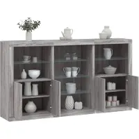vidaXL Sideboard mit LED-Leuchten Grau Sonoma 181,5x37x100 cm