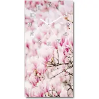 Tulup Wanduhr aus Glas – 30x60 cm - Glasbild - Glasuhr - Gehärtetes Glas -Magnolie Blumen