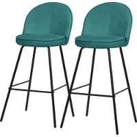 ML-Design Barhocker 2er Set Petrol Stoffbezug 75 cm hoch Gepolsterte Barstühle mit Metallgestell Rückenlehne & Fußstütze Küchenstühle Bistrohocker