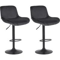 DELUKE 2er Set Barhocker PONOR - Samt Schwarz 50x50x85 cm Schwarz | Barstuhl Höhenverstellbar Mit Lehne Drehbar Tresenhocker Tresenstuhl Kneipenhocker