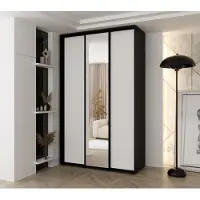 MINIO go for it , Kleiderschrank VADO, 150x235,2x60 cm, 3 Schiebetüren (1 Spiegel), 6 Einlegeböden, 2 Metallstangen, Schwarz/Weiß matt