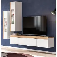 Inn.Furn Wohnwand "Siena" in weiß und Artisan Eiche Wohnkombination 3-teilig hängend / stehend, inklusive Beleuchtung