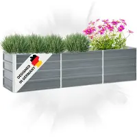 DELUKE Hochbeet für Garten OSKAR Grau | 240x40x45cm | Verzinkter Stahl | Wetterfest | Gartenbeet Kräuterbeet Blumenbeet Beet hoch Frühbeet für Garten Gemüsebeet