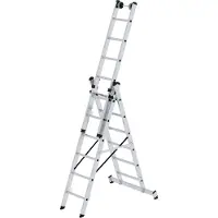 Proregal Sprossen-Mehrzweckleiter 3-teilig mit nivello-Traverse und Wandlaufrollen 3x6 Sprossen