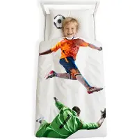 NYVI Renforce Kinderbettwäsche Deluxe aus 100% Baumwolle magischer Druck - Kindergesicht ergänzt Muster, Reißverschluss, Farbe:Fußball, Größe:135x200 cm