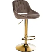 CLP Barhocker Milet Samtbezug höhenverstellbar drehbar mit Rückenlehne braun Gestell Farbe gold
