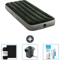 Intex Luftbett - 1 Person - 76 x 191 x 25 cm - Grün - Spannbettuch - Pumpe en Reperaturset