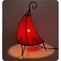 SIMANDRA Orientalische Lampe Hennalampe marokkanische Lederlampe Tischleuchte Stehleuchte Henna Tissir Sonne 35-38 cm, rot
