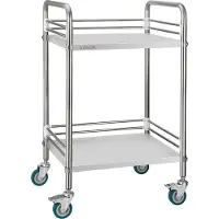 Vevor Edelstahlwagen 2-stöckiger Rollwagen für Labor & Küche mit Feststellbaren Rädern, Servierwagen für Medizinische Einrichtungen, Mobiles Serviertablett für Krankenhäuser Restaurants Küchen