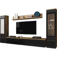 Mirjan 24 Wohnwand Vera II, Stilvoll Wohnzimmer-Set, TV-Schrank, Modern Mediawand (Wotan / Schwarz Hochglanz, ohne Beleuchtung)