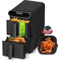 TurboTronic Doppel-Heißluftfritteuse XXL 11 l – AF500D – vertikaler Dual-Zone Airfryer mit 2×5,5-l-Kammern, fettarmes Garen ohne Öl, inkl. Silikoneinlagen schwarz