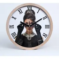 Tulup Holzuhr 25fi cm wanduhr - schwarze Spitzen - Frau in den Gläsern