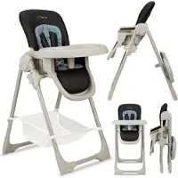 Momi GOJO – Multifunktionaler Hochstuhl, höhenverstellbar (7-fach), klappbar, mit Tablett, Korb, 5-Punkt-Gurt & Kunstleder-Sitz – Schwarz