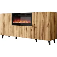 Mirjan 24 Kommode Vamos 180 mit Kamin, Stilvoll Schlafzimmer Kollektion, Highboard, Modern Sideboard (Farbe: Wotan / Schwarz Füße)