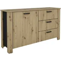 ByLiving Sideboard FARO / Artisan Eiche - Optik, Absetzung in schwarz / 1 Tür und 3 Schubkästen / verstellbare Einlegeböden / viel Stauraum / Kommode / Anrichte / Maße: B 140, H 84, T 40 cm