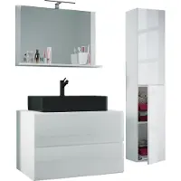 VCM 4-tlg. Waschplatz Waschtisch | schwarzes Waschbecken Unterschrank Breite 60 cm | Badmöbel Set mit Schubladen Drehtüren Spiegel | Lendas S BL