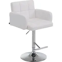 DELUKE Barhocker SUTUN - Kunstleder Weiß 60x56x93 cm Silber | Barstuhl Höhenverstellbar Mit Lehne Drehbar Tresenhocker Tresenstuhl Kneipenhocker Kneipenstuhl