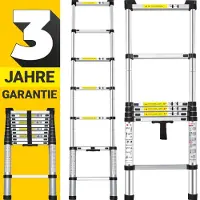 Craftfull Teleskopleiter | Soft-Close-Funktion - Aluleiter - Ausziehleiter - Stehleiter - Mehrzweckleiter - Leiter - Anlegeleiter (2.6 Meter)