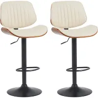 CLP 2er Set Barhocker Clawson Kunstlederbezug Bugholz höhenverstellbar und drehbar | Farbe walnuss/creme Gestell Farbe schwarz
