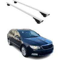 Omac Dachträger Grundtäger für Skoda Superb Kombi 2008-2023 75kg Metall Silber 2 tlg