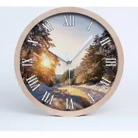Tulup Holzuhr 20fi cm wanduhr - weiße Spitzen - Straße im Winterwald