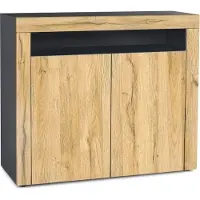 Vladon Kommode Valencia, Germany, Sideboard mit 2 Türen und 1 offenem Fach, Schwarz matt/Eiche Natur/Eiche Natur (108 x 92 x 40 cm)