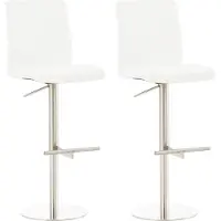 DELUKE 2er Set Barhocker DIVER - Kunstleder Weiß 40x49x93 cm Silber | Barstuhl Höhenverstellbar Mit Lehne Drehbar Tresenhocker Tresenstuhl Kneipenhocker