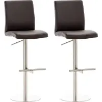 DELUKE 2er Set Barhocker DIVER - Kunstleder Braun 40x49x93 cm Silber | Barstuhl Höhenverstellbar Mit Lehne Drehbar Tresenhocker Tresenstuhl Kneipenhocker
