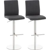 DELUKE 2er Set Barhocker DIVER - Stoff Dunkelgrau 40x49x93 cm Silber | Barstuhl Höhenverstellbar Mit Lehne Drehbar Tresenhocker Tresenstuhl Kneipenhocker