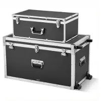 Vevor 2 x Transportkoffer Aufbewahrungskoffer Aufbewahrungskiste Abschließbar, Große Aufbewahrungskiste (816 x 452 x 460 mm) mit Rollen & 3 Metallgriffen, Transportruhe mit Deckeln für Wohnung Schwarz