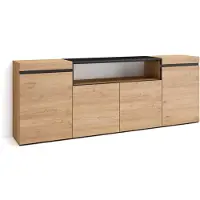 Skraut Home Sideboard, Highboard, 200x35x75cm, 4 Türen, Wohnzimmer, Küche, Eiche Schwarz