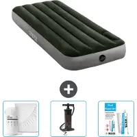Intex Luftbett - 1 Person - 76 x 191 x 25 cm - Grün - Spannbettuch - Pumpe en Reperaturset