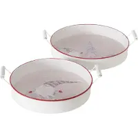 Boltze 2tlg Set Tablett Mikkel rund Ø35+41cm mit Griffen Wichtel Deko Servierteller