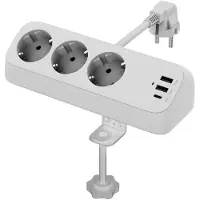 Value Tisch-Steckdosenleiste, 3fach mit Tisch-Klemme, inkl. USB-Charger (2x USB-A, 1x USB-C), 1,5 m