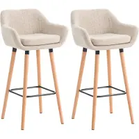 DELUKE Barhocker 2er Set mit Lehne Creme VILO - Stoffbezug, 99x55x46cm | Barhocker mit Lehne Tresenhocker Barstuhl Küchenhocker Thekenhocker hoher Stuhl