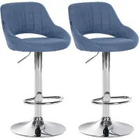 DELUKE 2er Set Barhocker SEGAD - Stoff Blau 47x48x85 cm Silber | Barstuhl Mit Lehne Tresenhocker Tresenstuhl Kneipenhocker Kneipenstuhl