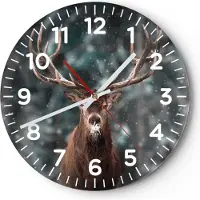 ARTTOR Wanduhr - Rund - Glasuhr - Hirsch Hirsch Winter - 30x30cm - Schleichendes Uhrwerk - Lautlos - zum Aufhängen bereit - Dekoration Modern - Wanddekoration aus Glas - C4AR30x30-4998