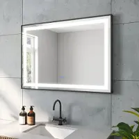 Aquabatos Badspiegel mit LED Beleuchtung Schwarz Rahmen 100x70cm SAUTENS Typ C | Touch Sensor Dimmbar Spiegelheizung Kaltweiß 6400K Neutralweiß 4500K Warmweiß 3000K