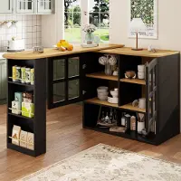 STILVORA Bartisch mit stauraum,360° drehbare Esstisch mit Snackregal,Sideboardschrank Buffetschrank mit Regalen und Glas